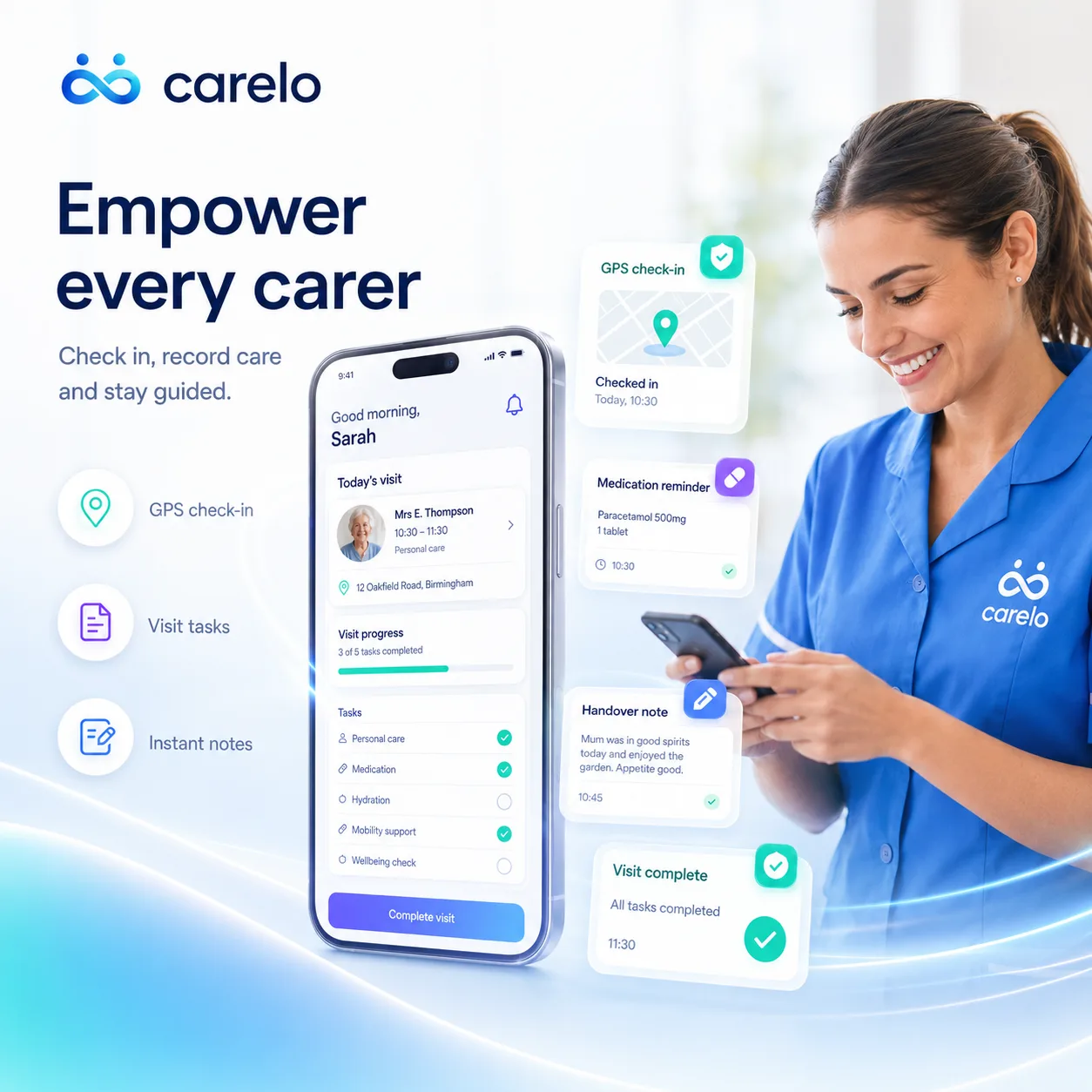 Carer app tasks and notes