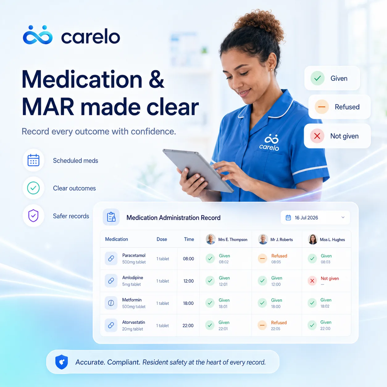 Clear electronic medication administration records in Carelo