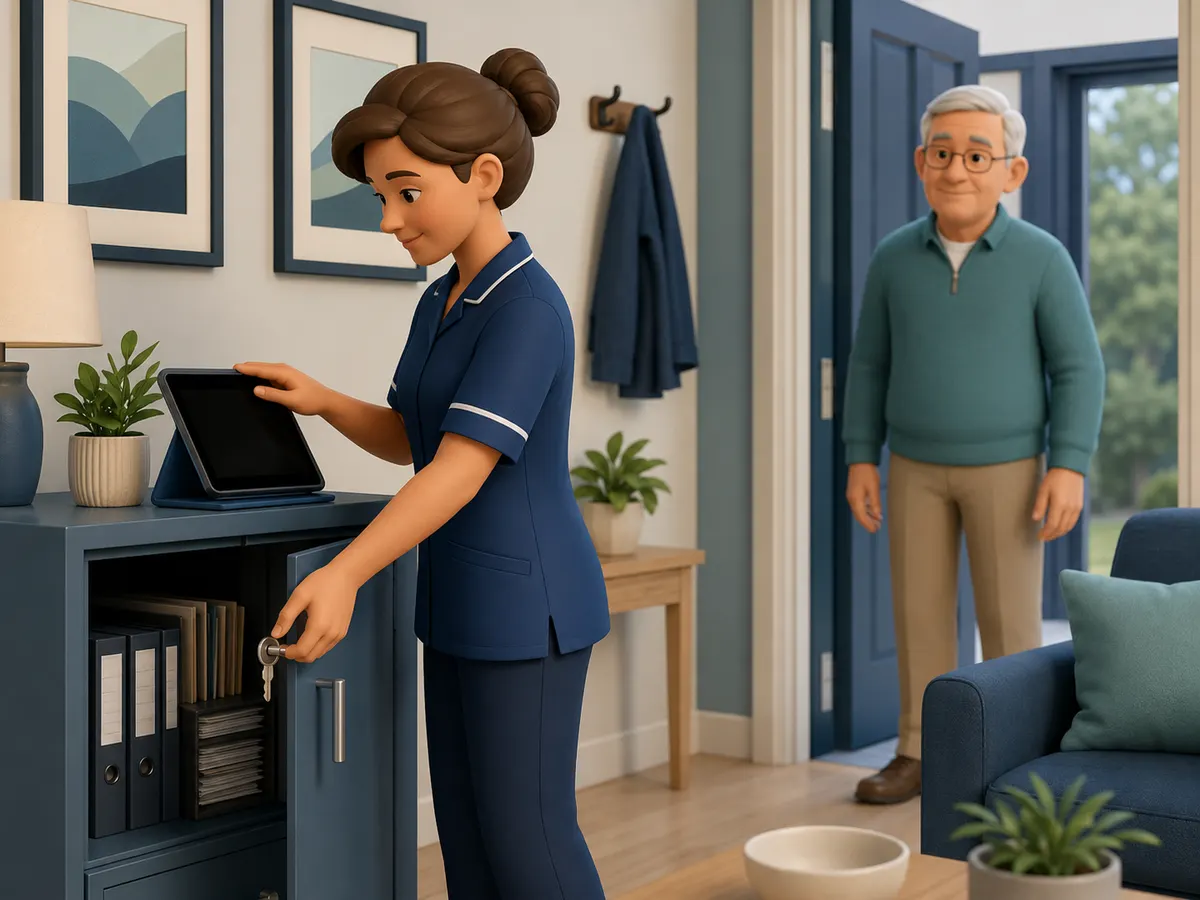 Files and records are locked away the moment they're not actively being used — in someone's home just as much as it would be in an office.