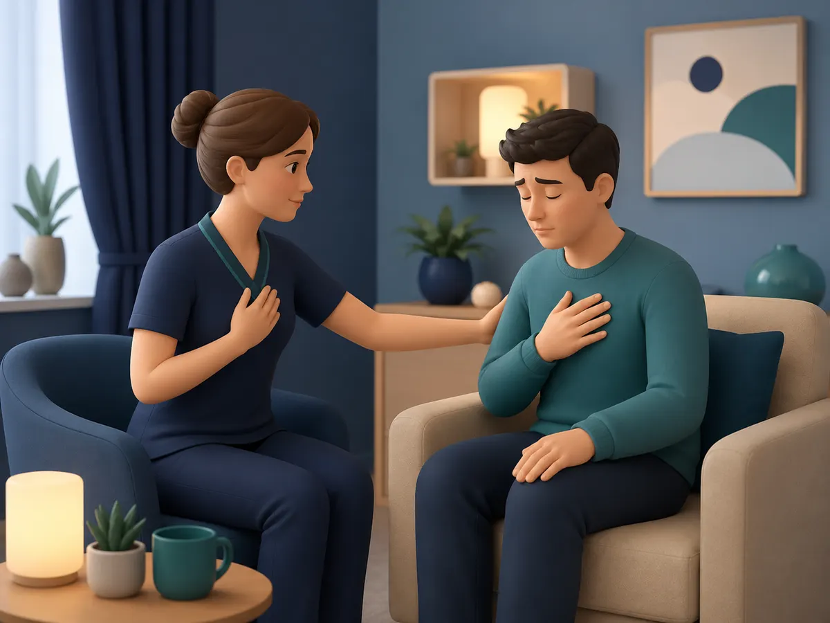 Matching someone's breathing, rather than telling them to calm down, gives an overwhelmed moment something steady to hold onto.