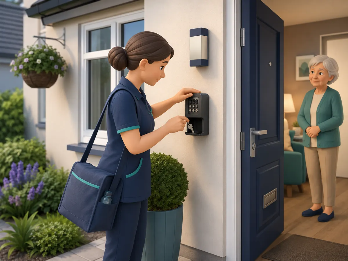 A keysafe code is treated as confidential information, and the box is closed securely the moment the key is taken or returned — a small discipline that protects a person's front door and their privacy alike.