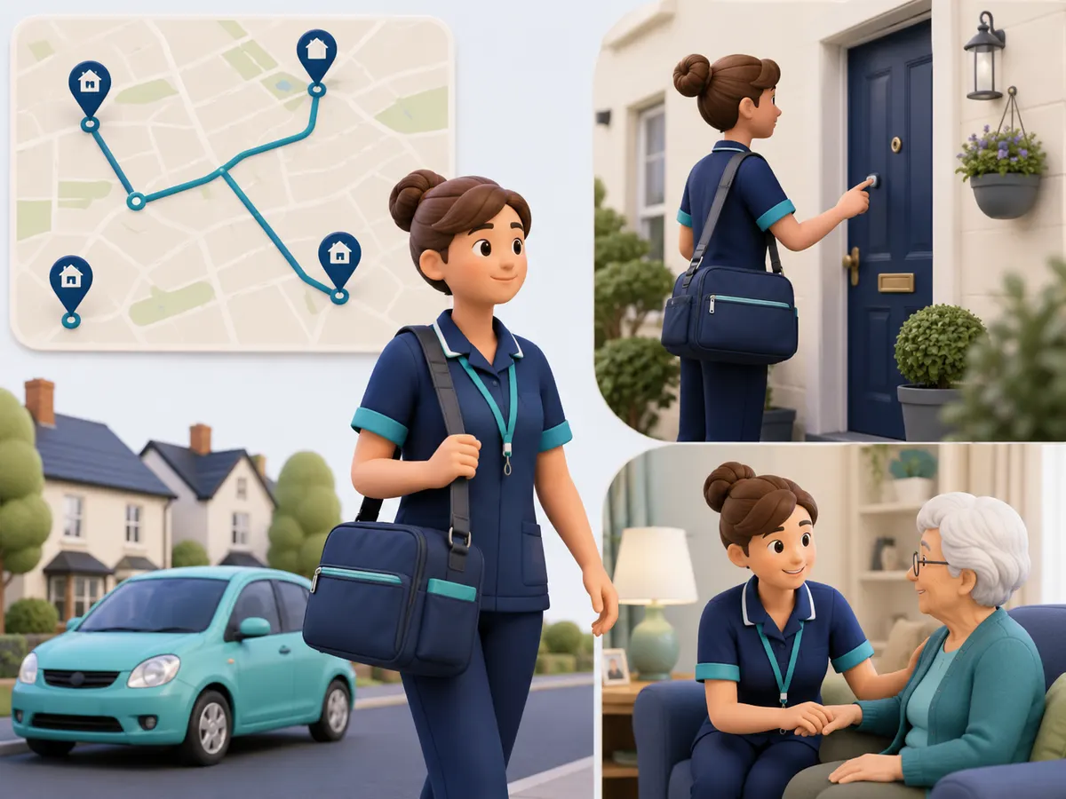 A route mapped out across several homes, with realistic travel time built in between each one, is what lets a carer arrive unhurried and give every visit full attention.