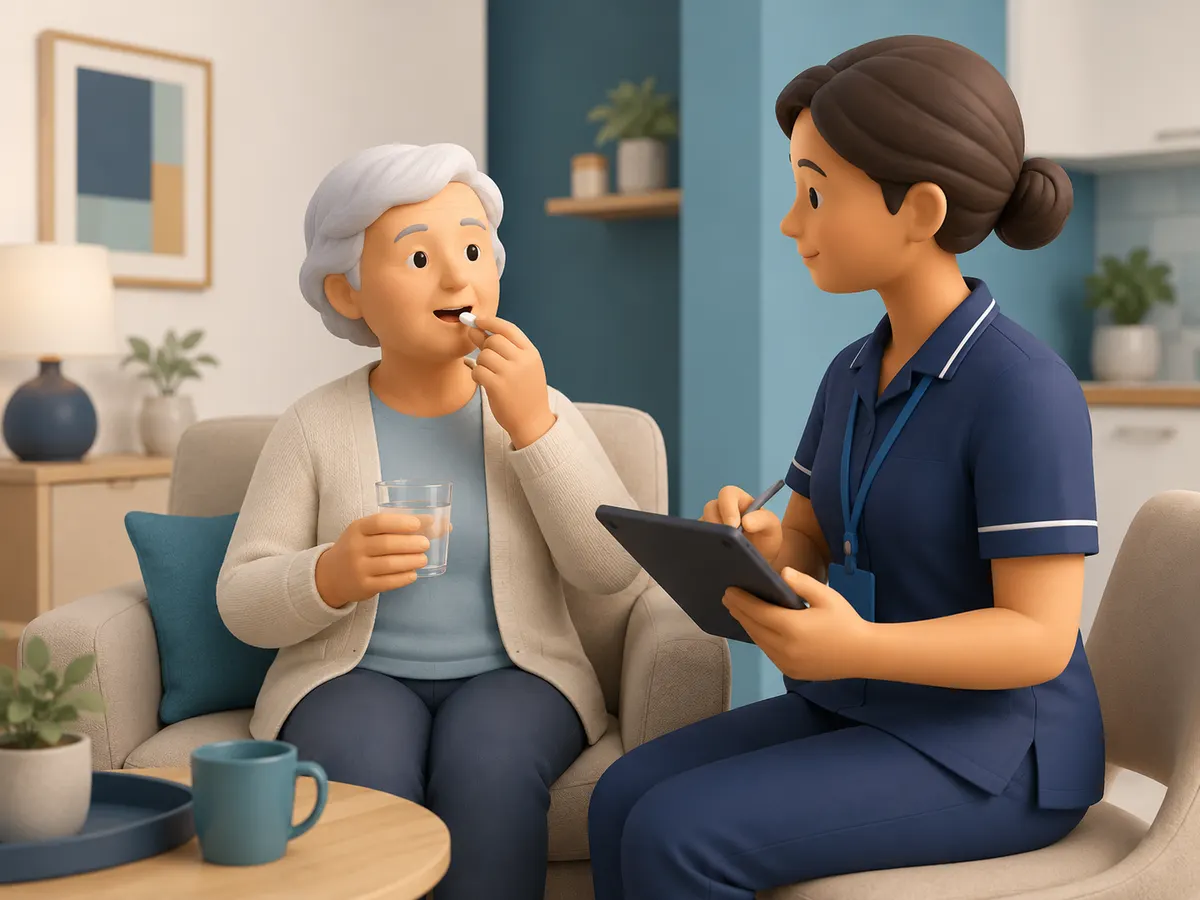 Staying until a tablet is actually swallowed, and writing down exactly what happened at the moment it happens, is what turns handing over a tablet into genuine medication support.
