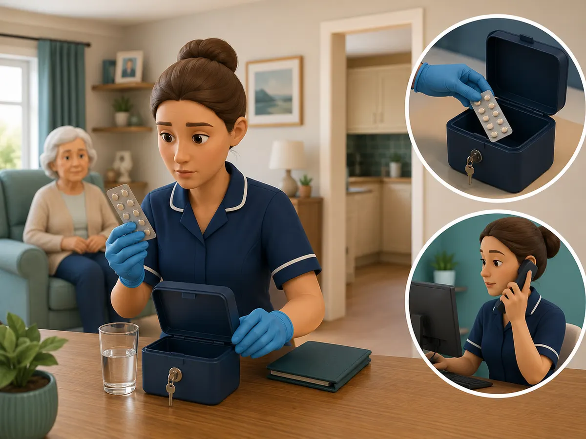 A count that doesn't match is checked calmly, the medicine secured in its locked box, and the office called straightaway to describe exactly what's been found.