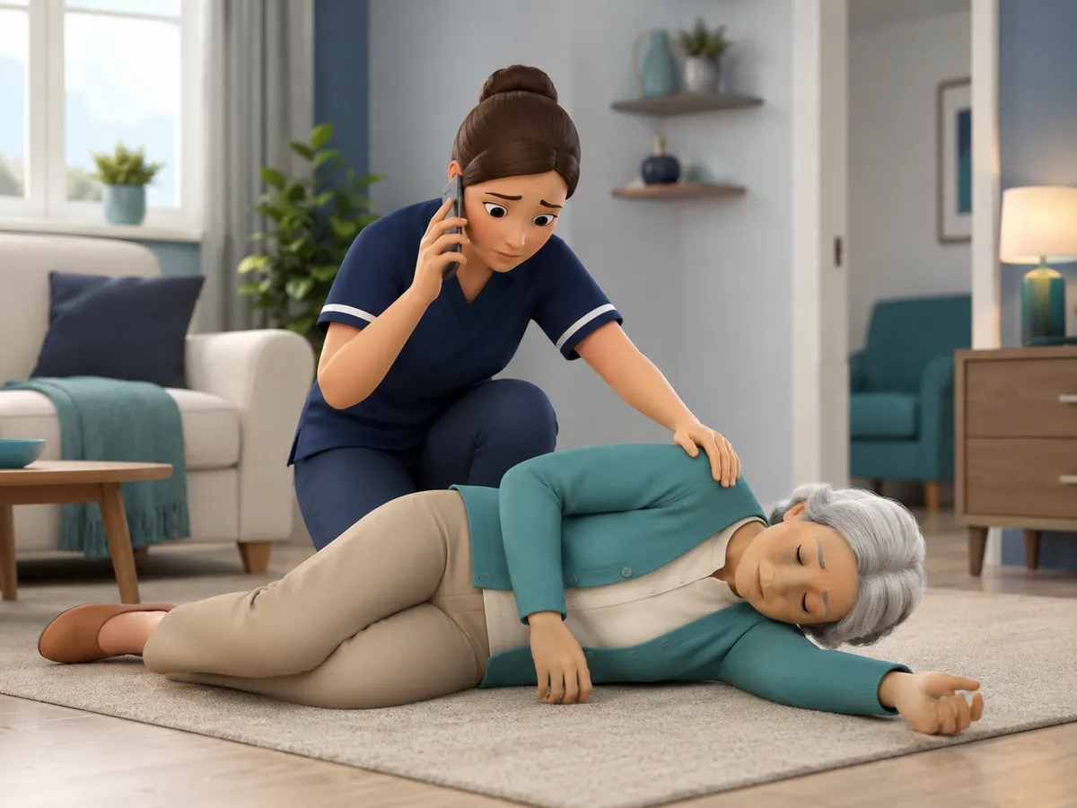 A clear, calm 999 call — the address first, then what's happened — is one of the most important skills a carer carries into every lone visit.