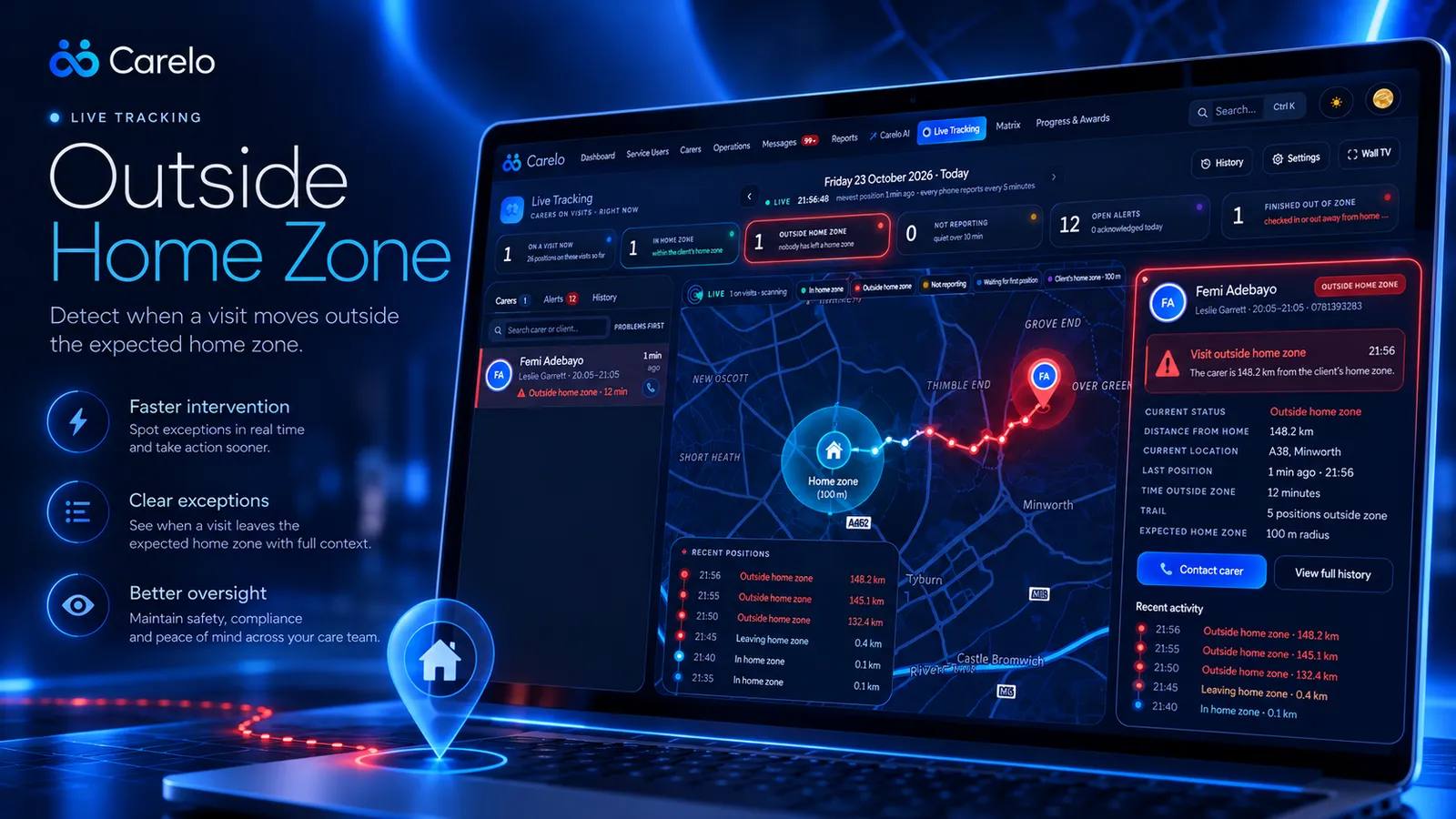 An outside-home-zone alert during a visit