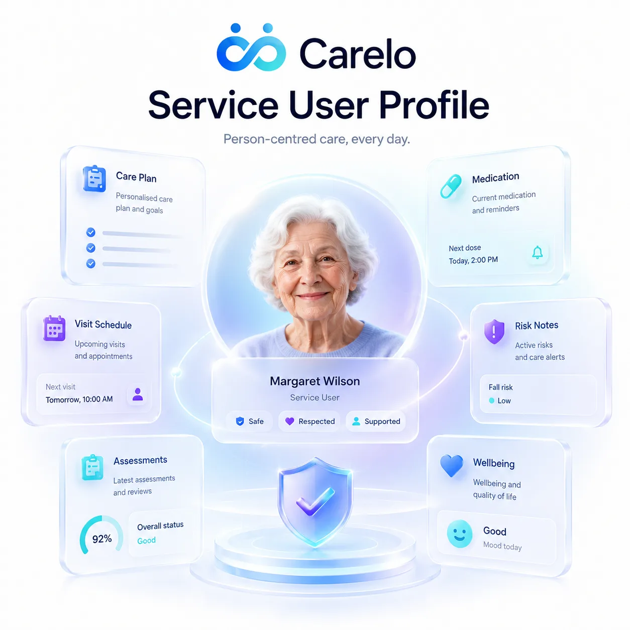 A person-centred record: plan, medication, visits and wellbeing